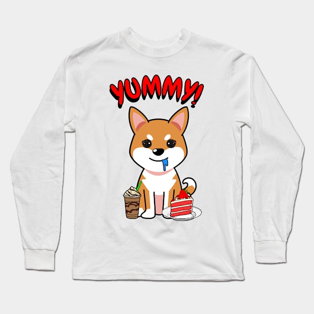 Cute orange dog is having coffee and cake Long Sleeve T-Shirt by Pet Station